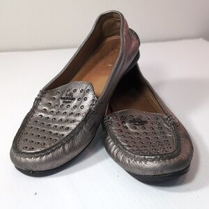 Coach Metallic Silver Studded Loafers Size 7